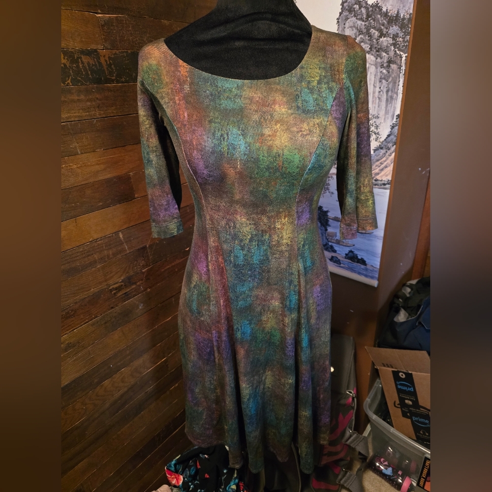 Jessica Rose XS Rainbow Spray Paint Print 3/4 Sleeve Dress